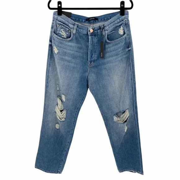 J Brand Womens Ivy High Rise Crop Straight Jeans Bleach Wrecked Size 29